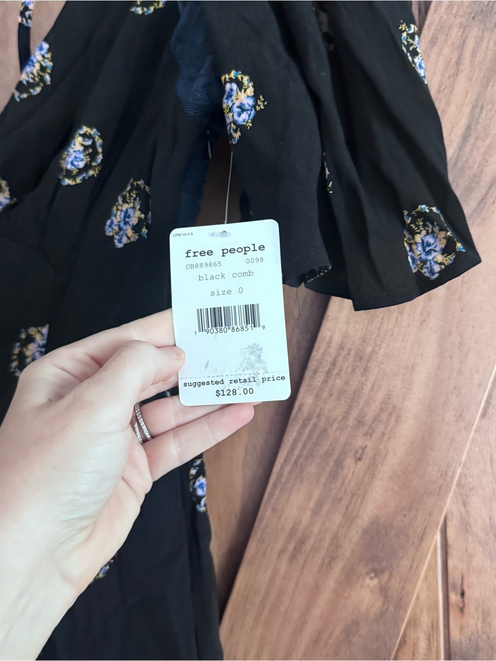 Free People Floral Black Mini Dress Sz 0 - Picture 4 of 5